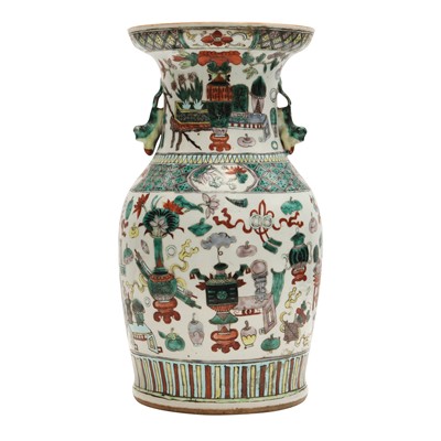 Lot 504 - A Chinese famille-verte 'hundred antiques' vase, 19th century