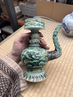 Lot 58 - A Chinese famille-verte 'dragon' Tibetan-style ewer, penba hu, 18th/19th century