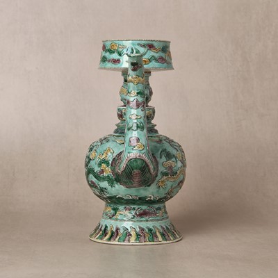 Lot 58 - A Chinese famille-verte 'dragon' Tibetan-style ewer, penba hu, 18th/19th century