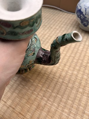 Lot 58 - A Chinese famille-verte 'dragon' Tibetan-style ewer, penba hu, 18th/19th century