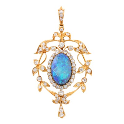 Lot 50 - An opal and diamond pendant, early 20th century