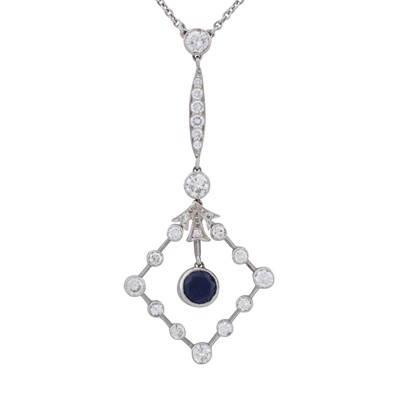 Lot 38 - A sapphire and diamond lozenge pendant necklace