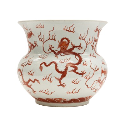 Lot 622 - A large Chinese iron-red-decorated 'dragons' jardinière, 20th century