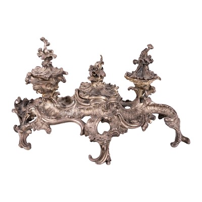 Lot 156 - A French cast silver plated Louis XV style inkwell