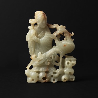 Lot 138 - A Chinese celadon jade 'Xiwangmu' group, 20th century