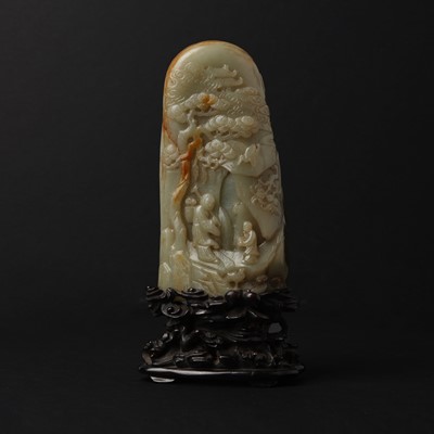 Lot 133 - A Chinese 'figurative mountainous landscape' jade group, 19th century