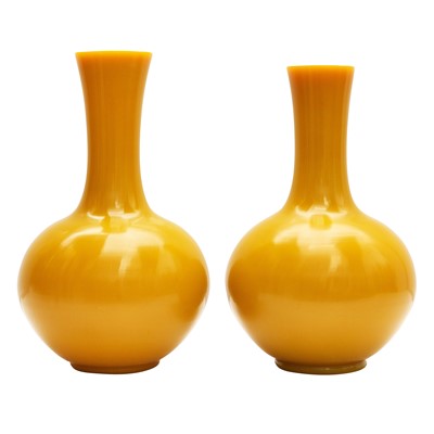 Lot 244 - Two large Chinese Peking glass yellow-ground vases, 19th/20th century