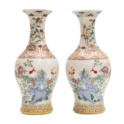 Lot 332 - A pair of Chinese famille-rose vases, Qing dynasty, 19th century