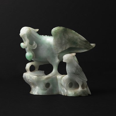 Lot 159 - A Chinese jadeite 'birds' carving, Qing Dynasty, 19th century