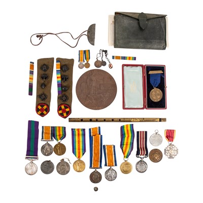 Lot 206 - Family Medal group - WWI Military Medal and Death Plaque Group and WWI and Palestine Group