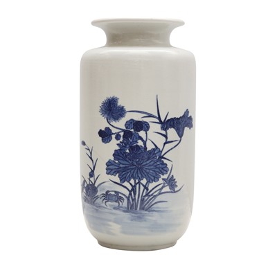 Lot 344 - A Chinese blue and white 'crab and lotus' lantern-shaped vase, late Qing dynasty / Republic period
