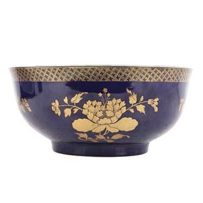 Lot 295 - A large Chinese powder-blue gilt-decorated punch bowl, Qing dynasty, 18th century