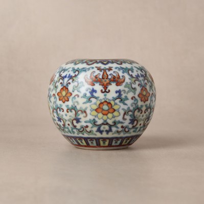 Lot 64 - ♦ A fine and rare Chinese doucai 'lotus' water pot, Qing dynasty, Qianlong mark and of the period