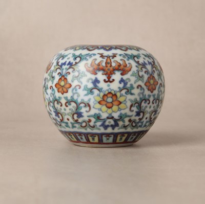 Lot 64 - ♦ A fine and rare Chinese doucai 'lotus' water pot, Qing dynasty, Qianlong mark and of the period