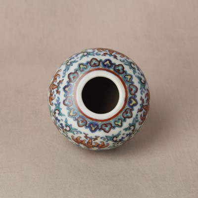 Lot 64 - ♦ A fine and rare Chinese doucai 'lotus' water pot, Qing dynasty, Qianlong mark and of the period