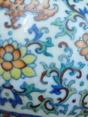 Lot 64 - ♦ A fine and rare Chinese doucai 'lotus' water pot, Qing dynasty, Qianlong mark and of the period