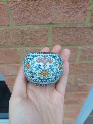 Lot 64 - ♦ A fine and rare Chinese doucai 'lotus' water pot, Qing dynasty, Qianlong mark and of the period