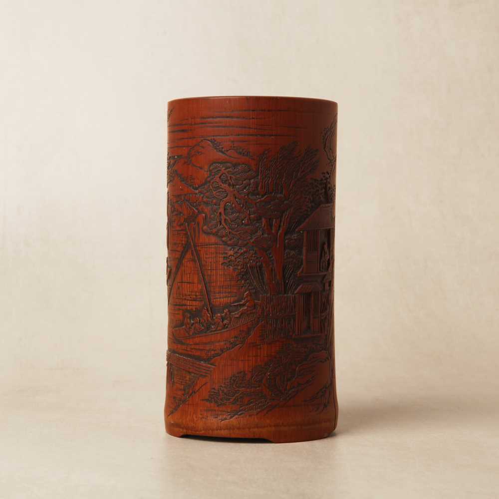 Lot 72 - A fine and rare Chinese bamboo brush pot, signed Mei Lin, Qing dynasty, 19th century