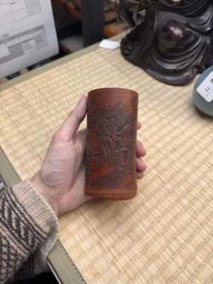 Lot 72 - A fine and rare Chinese bamboo brush pot, signed Mei Lin, Qing dynasty, 19th century