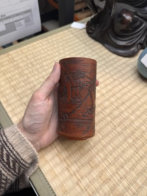 Lot 72 - A fine and rare Chinese bamboo brush pot, signed Mei Lin, Qing dynasty, 19th century
