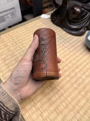 Lot 72 - A fine and rare Chinese bamboo brush pot, signed Mei Lin, Qing dynasty, 19th century