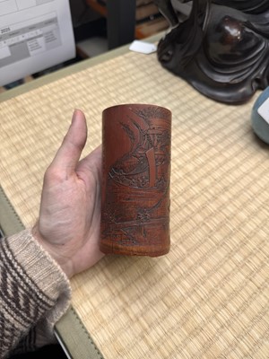 Lot 72 - A fine and rare Chinese bamboo brush pot, signed Mei Lin, Qing dynasty, 19th century