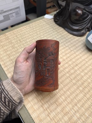 Lot 72 - A fine and rare Chinese bamboo brush pot, signed Mei Lin, Qing dynasty, 19th century