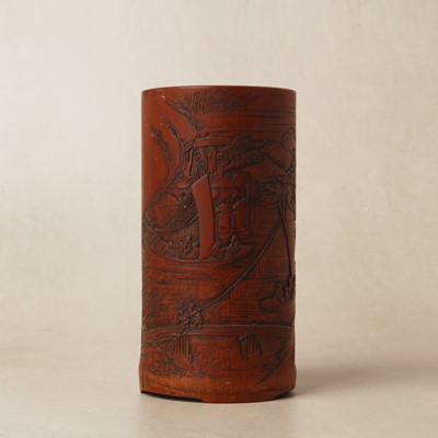 Lot 72 - A fine and rare Chinese bamboo brush pot, signed Mei Lin, Qing dynasty, 19th century