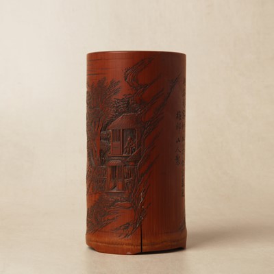 Lot 72 - A fine and rare Chinese bamboo brush pot, signed Mei Lin, Qing dynasty, 19th century