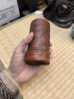 Lot 72 - A fine and rare Chinese bamboo brush pot, signed Mei Lin, Qing dynasty, 19th century
