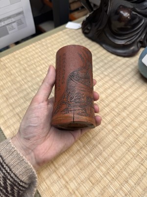 Lot 72 - A fine and rare Chinese bamboo brush pot, signed Mei Lin, Qing dynasty, 19th century