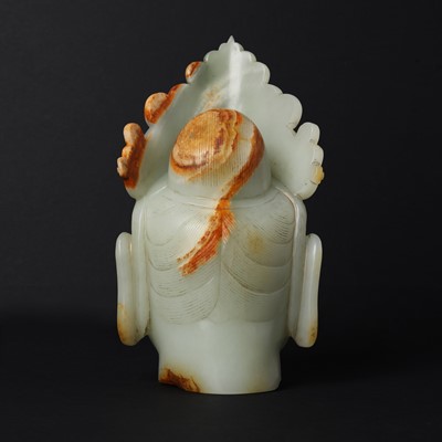 Lot 88 - A large Chinese celadon jade bust of Guanyin, Qing dynasty, 18th/19th century