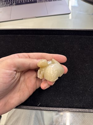 Lot 79 - A Chinese celadon jade 'horses' carving, probably Liao / Jin dynasty