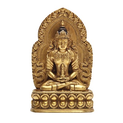 Lot 226 - A Sino-Tibetan gilt-bronze votive figure of Buddha Amitayus, Qing dynasty, 18th century