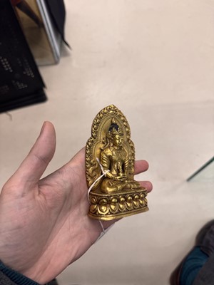 Lot 226 - A Sino-Tibetan gilt-bronze votive figure of Buddha Amitayus, Qing dynasty, 18th century