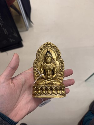 Lot 226 - A Sino-Tibetan gilt-bronze votive figure of Buddha Amitayus, Qing dynasty, 18th century