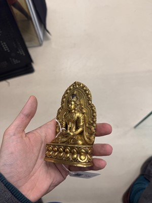 Lot 226 - A Sino-Tibetan gilt-bronze votive figure of Buddha Amitayus, Qing dynasty, 18th century