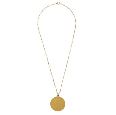 Lot 205 - A one penny plated coin pendant necklace