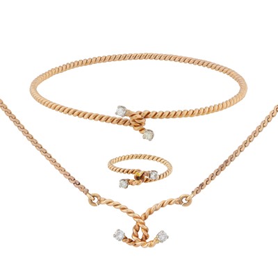 Lot 345 - A diamond necklace, bangle and ring suite, circa 1976