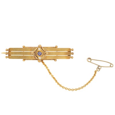 Lot 1 - A sapphire and seed pearl gold brooch, circa 1894