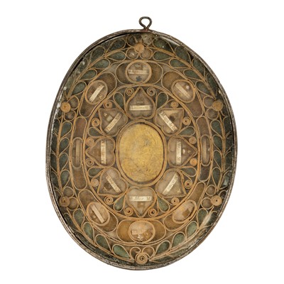 Lot 463 - A European paper scroll work reliquary, late 18th / 19th century