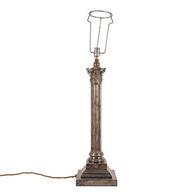 Lot 99 - An Elkington & Co. silver plated Corinthian column table lamp, late 19th / early 20th century