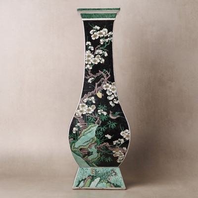 Lot 10 - A Chinese famille-noire 'birds and flowers' vase, Qing dynasty, Kangxi period