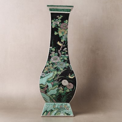 Lot 10 - A Chinese famille-noire 'birds and flowers' vase, Qing dynasty, Kangxi period