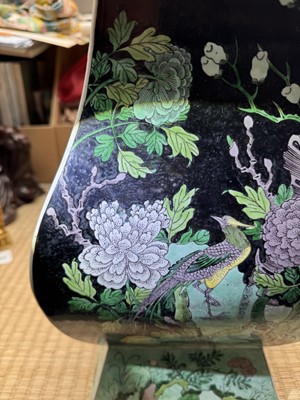 Lot 10 - A Chinese famille-noire 'birds and flowers' vase, Qing dynasty, Kangxi period