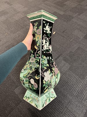 Lot 10 - A Chinese famille-noire 'birds and flowers' vase, Qing dynasty, Kangxi period