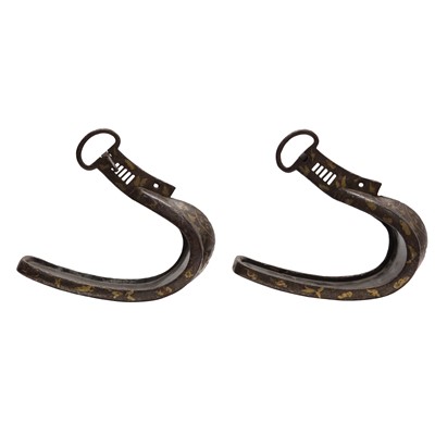Lot 79 - A pair of Japanese inlaid iron stirrups (abumi), Edo period