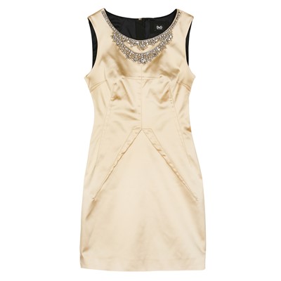 Lot 362 - Dolce & Gabbana Gold Satin Embellished Shift Dress - Size 44