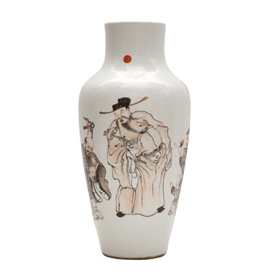 Lot 359 - A Chinese en-grisaille and rouge-de-fer 'Sanxing' vase, 20th century
