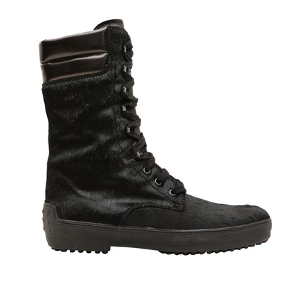 Lot 506 - Tods Black Pony Flat Midi Boot - Size 38